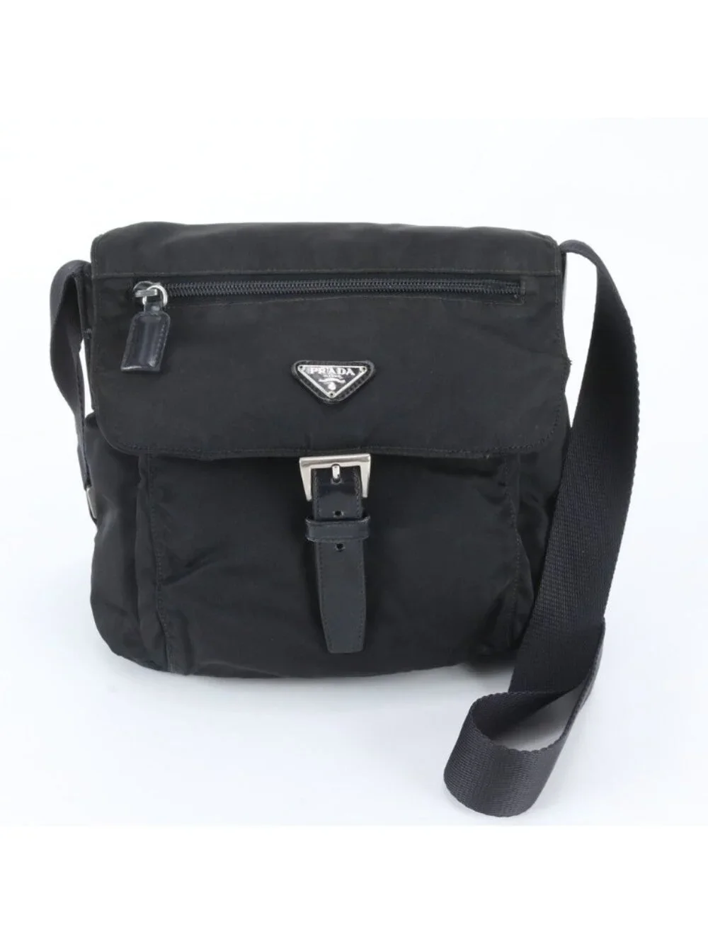 Prada Tessuto Nylon Triangle Logo Leather Shoulder Bag Crossbody Messenger